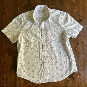 Original Penguin Men’s Large White Button Down Black Checker Print Rockabilly